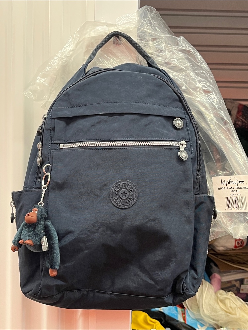 Kipling True Blue Backpack with Monkey Charm